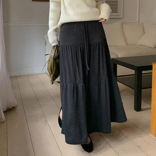 Pierde Banding String Tiered Flare Long Skirt