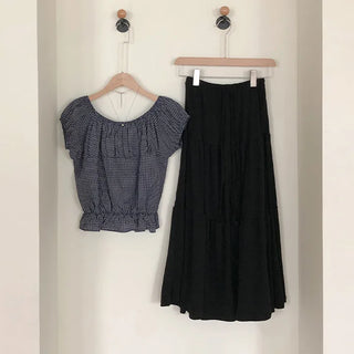 Pierde Banding String Tiered Flare Long Skirt