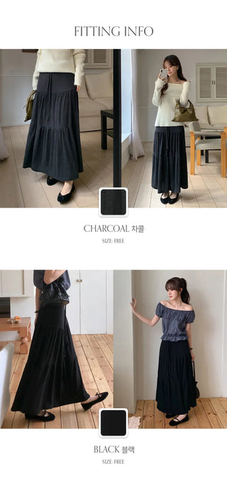 Pierde Banding String Tiered Flare Long Skirt