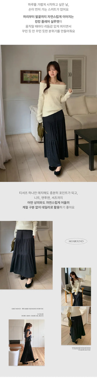 Pierde Banding String Tiered Flare Long Skirt