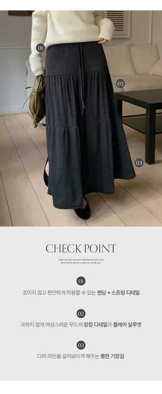 Pierde Banding String Tiered Flare Long Skirt