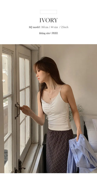 Berti Lace Shirred Cap Strap Sleeveless