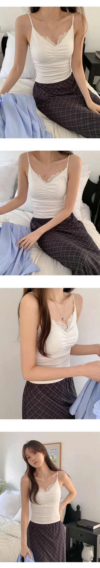 Berti Lace Shirred Cap Strap Sleeveless