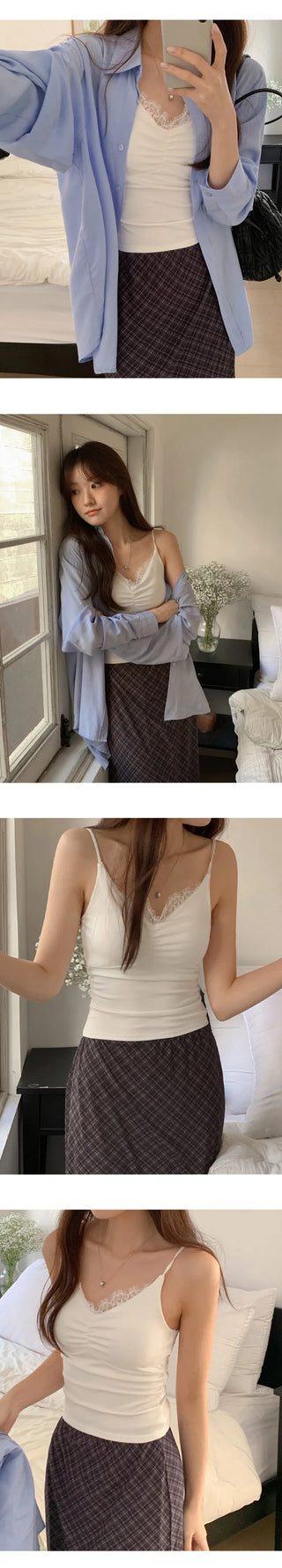 Berti Lace Shirred Cap Strap Sleeveless