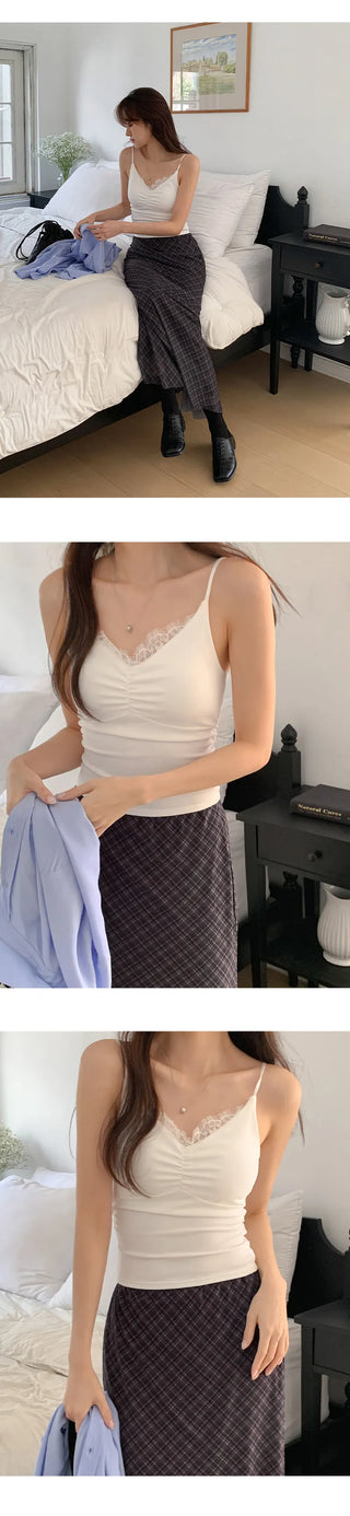 Berti Lace Shirred Cap Strap Sleeveless