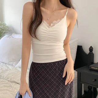 Berti Lace Shirred Cap Strap Sleeveless