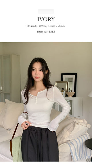 Frichen Round Henley Neck Slim Fit Long Sleeve T shirt