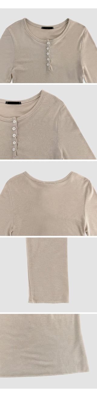 Frichen Round Henley Neck Slim Fit Long Sleeve T shirt