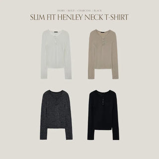 Frichen Round Henley Neck Slim Fit Long Sleeve T shirt