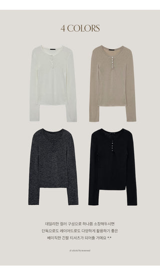 Frichen Round Henley Neck Slim Fit Long Sleeve T shirt