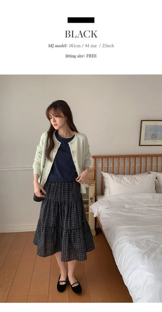 Luonti Elastic Check Tiered Flare Midi Skirt