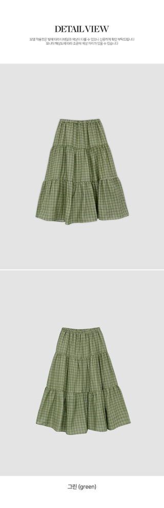 Luonti Elastic Check Tiered Flare Midi Skirt