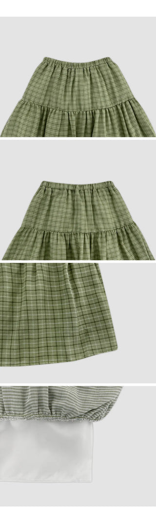 Luonti Elastic Check Tiered Flare Midi Skirt