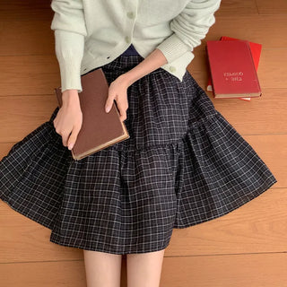 Luonti Elastic Check Tiered Flare Midi Skirt