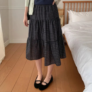 Luonti Elastic Check Tiered Flare Midi Skirt