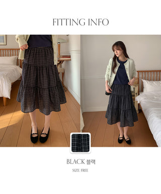 Luonti Elastic Check Tiered Flare Midi Skirt