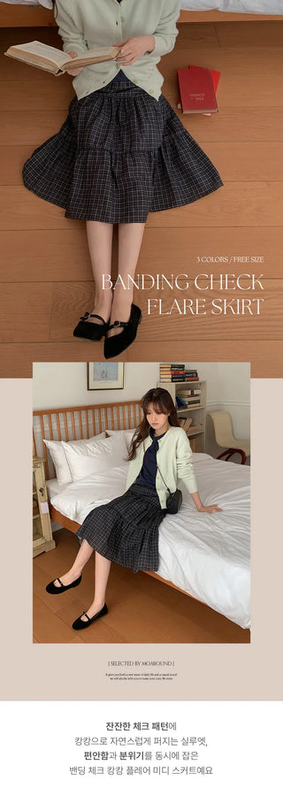 Luonti Elastic Check Tiered Flare Midi Skirt