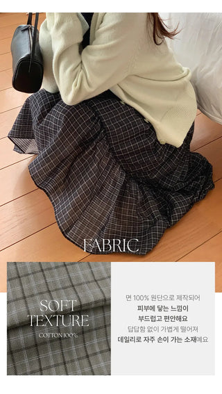 Luonti Elastic Check Tiered Flare Midi Skirt