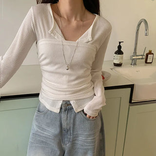 Lesah Ribbed Shirred Top Knit Cardigan Set