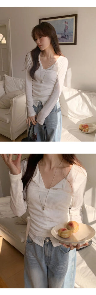 Lesah Ribbed Shirred Top Knit Cardigan Set