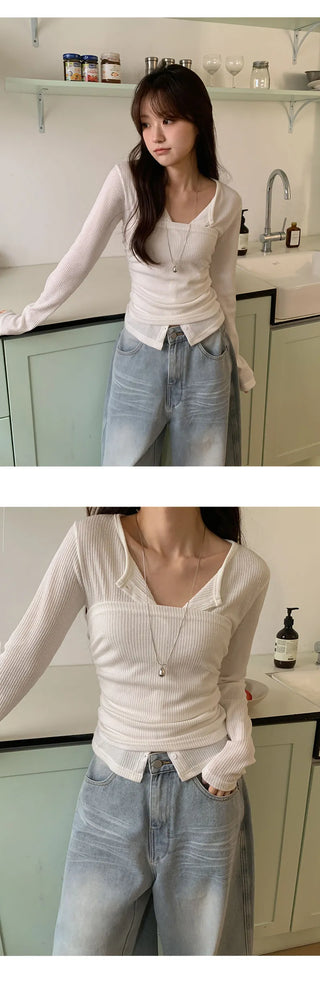 Lesah Ribbed Shirred Top Knit Cardigan Set