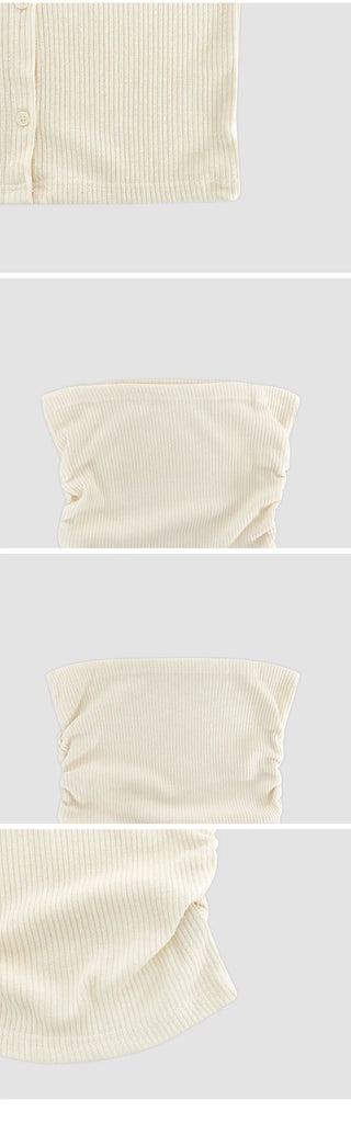 Lesah Ribbed Shirred Top Knit Cardigan Set