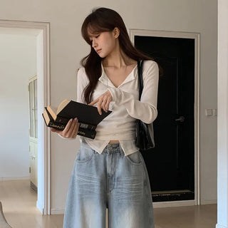 Lesah Ribbed Shirred Top Knit Cardigan Set