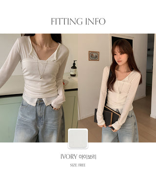 Lesah Ribbed Shirred Top Knit Cardigan Set