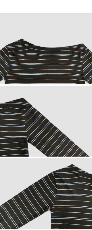 Toenti One Shoulder Striped Long Sleeve T Shirt