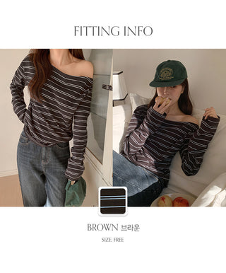 Toenti One Shoulder Striped Long Sleeve T Shirt