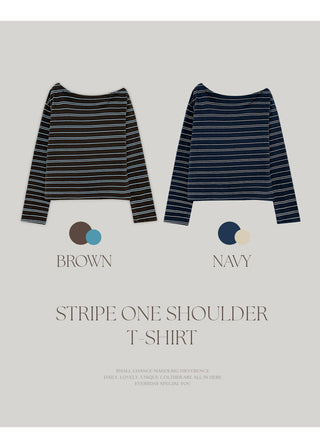 Toenti One Shoulder Striped Long Sleeve T Shirt