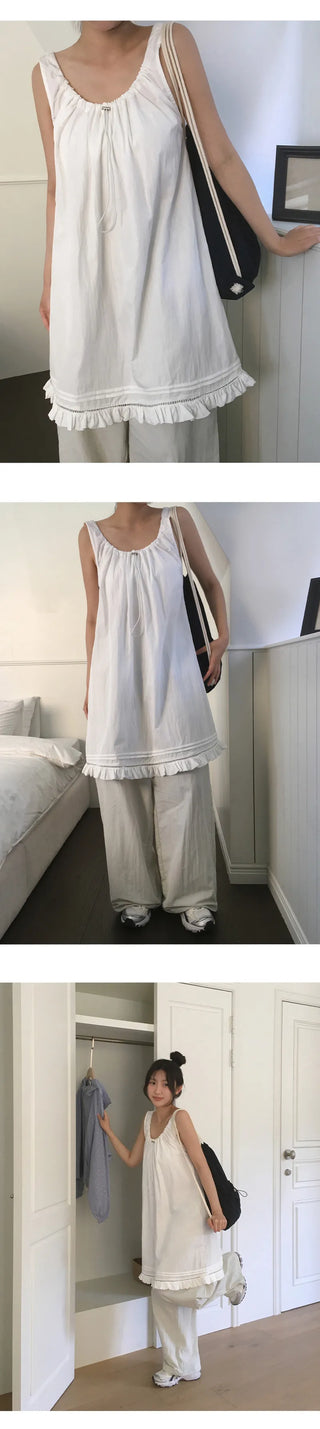 Rechnin Neck String Frill Sleeveless Dress