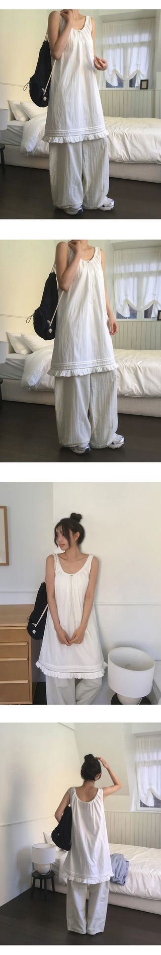 Rechnin Neck String Frill Sleeveless Dress