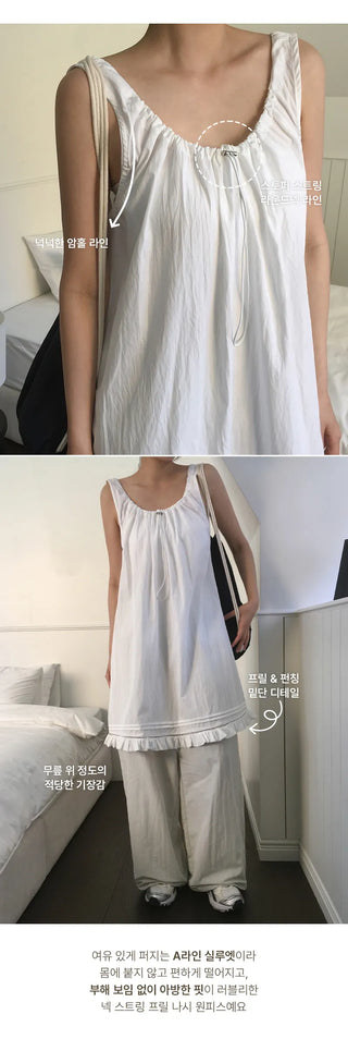 Rechnin Neck String Frill Sleeveless Dress