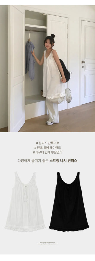 Rechnin Neck String Frill Sleeveless Dress