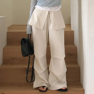 Feather Wrap Layered Skirt Two Way Parachute Pants Set