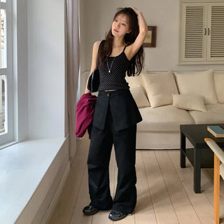 Feather Wrap Layered Skirt Two Way Parachute Pants Set