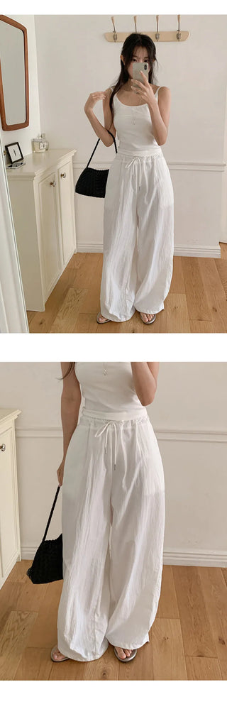 Feather Wrap Layered Skirt Two Way Parachute Pants Set
