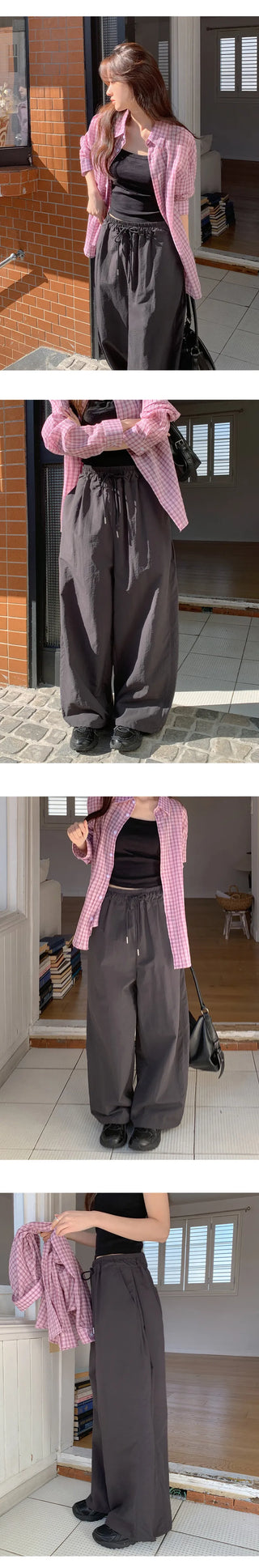 Feather Wrap Layered Skirt Two Way Parachute Pants Set
