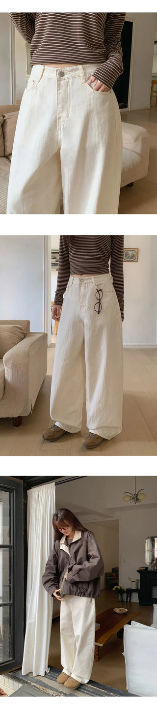 Mustin Herringbone Back Buckle Wide Cotton Pants