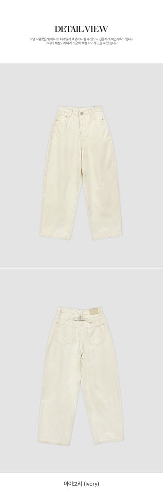 Mustin Herringbone Back Buckle Wide Cotton Pants