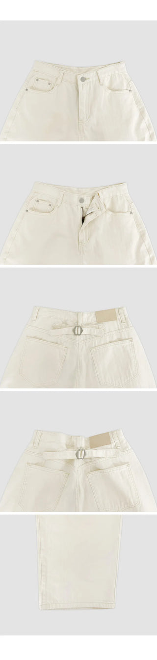 Mustin Herringbone Back Buckle Wide Cotton Pants