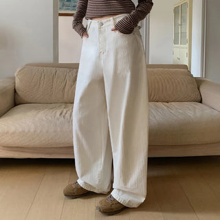 Mustin Herringbone Back Buckle Wide Cotton Pants