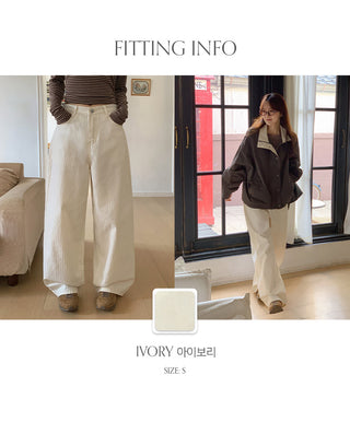 Mustin Herringbone Back Buckle Wide Cotton Pants