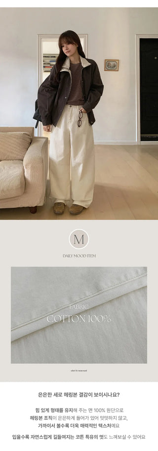 Mustin Herringbone Back Buckle Wide Cotton Pants