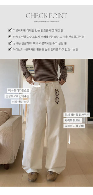 Mustin Herringbone Back Buckle Wide Cotton Pants