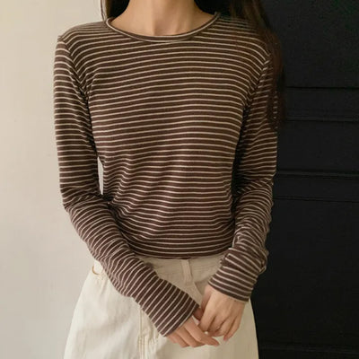 Pegron Striped Round Long Sleeve T shirt