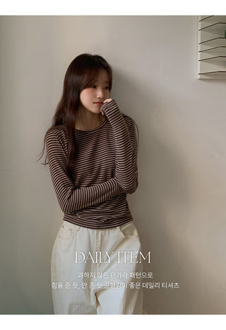 Pegron Striped Round Long Sleeve T shirt