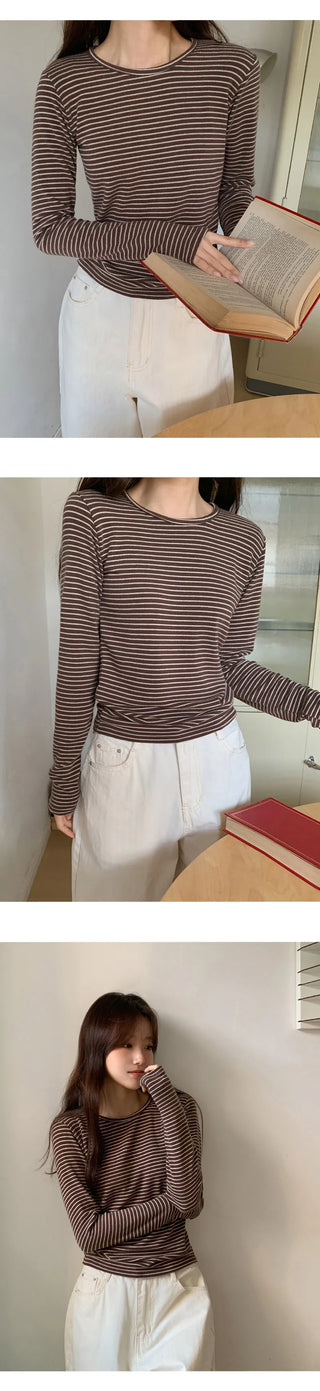 Pegron Striped Round Long Sleeve T shirt