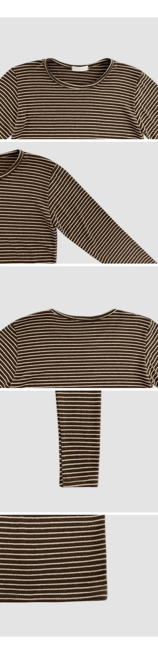 Pegron Striped Round Long Sleeve T shirt